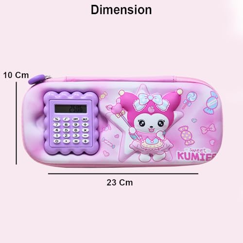 SIDAK Kitty Printed 3D Cover Pencil Case with Calculator | 2 Compartments Pencil Case and Stylish Pen Pencil Holder and School Supply Organizer Pouch for Girls (Purple) - Image 4