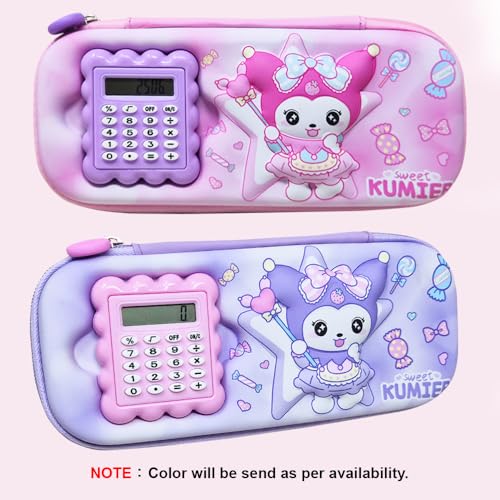 SIDAK Kitty Printed 3D Cover Pencil Case with Calculator | 2 Compartments Pencil Case and Stylish Pen Pencil Holder and School Supply Organizer Pouch for Girls (Purple) - Image 3