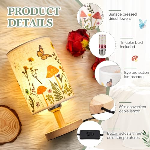 Hortsun Pressed Flower Vintage Table Lamp, Cottagecore Boho Rustic Night Light, Gift Box Packed Decorative Lamp for Bedroom Living Room Office, Ideal Gift for Women on Mother's Day - Image 3