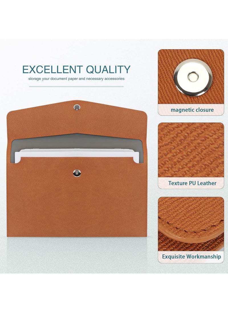 HW File Folder, PU Leather A4 Document Holder File Organizer Filing Envelope Portfolio Case Tablet Sleeve with Magnetic Snap Closure for Home School Office Stationery (Brown)  - Image 2
