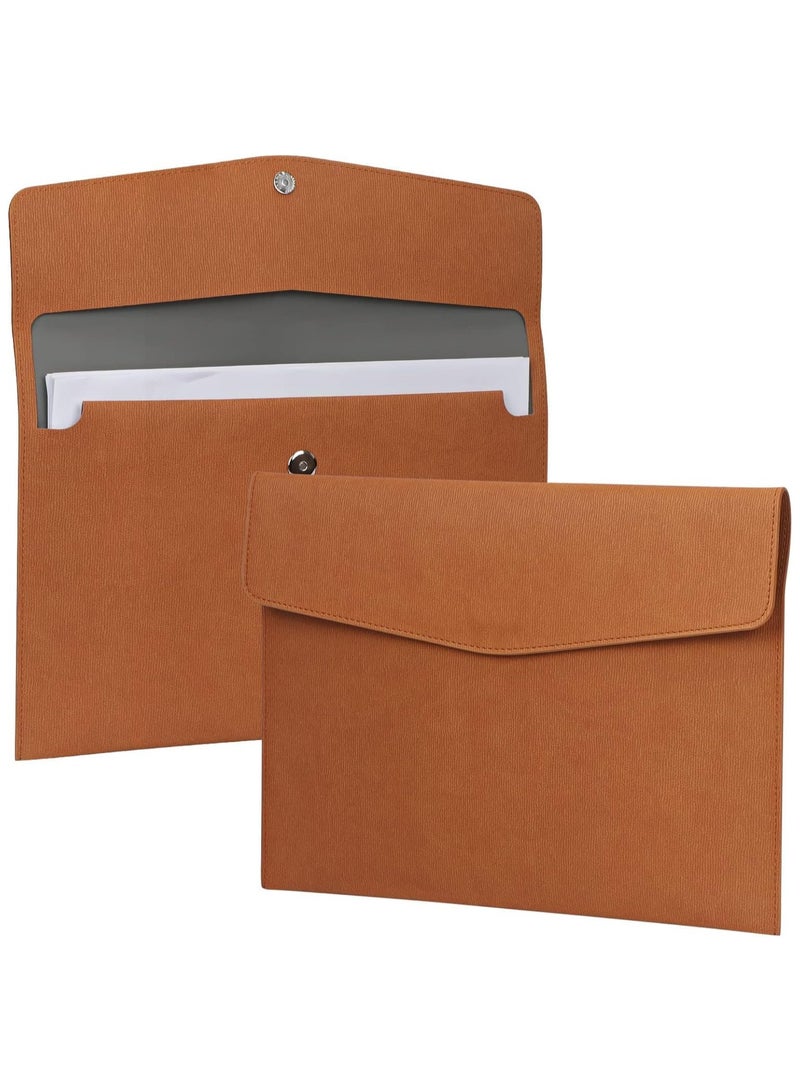 HW File Folder, PU Leather A4 Document Holder File Organizer Filing Envelope Portfolio Case Tablet Sleeve with Magnetic Snap Closure for Home School Office Stationery (Brown)  - Image 1