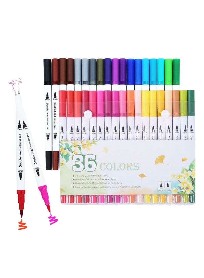 Brush Pens Markers for Adult Coloring Books, Calligraphy Markers for Lettering, Dual Tip Brush Pens for Kids Drawing, Color Markers Fine Tip Pens for Art, Journal Planner, Doodle 36 Colors - Image 1