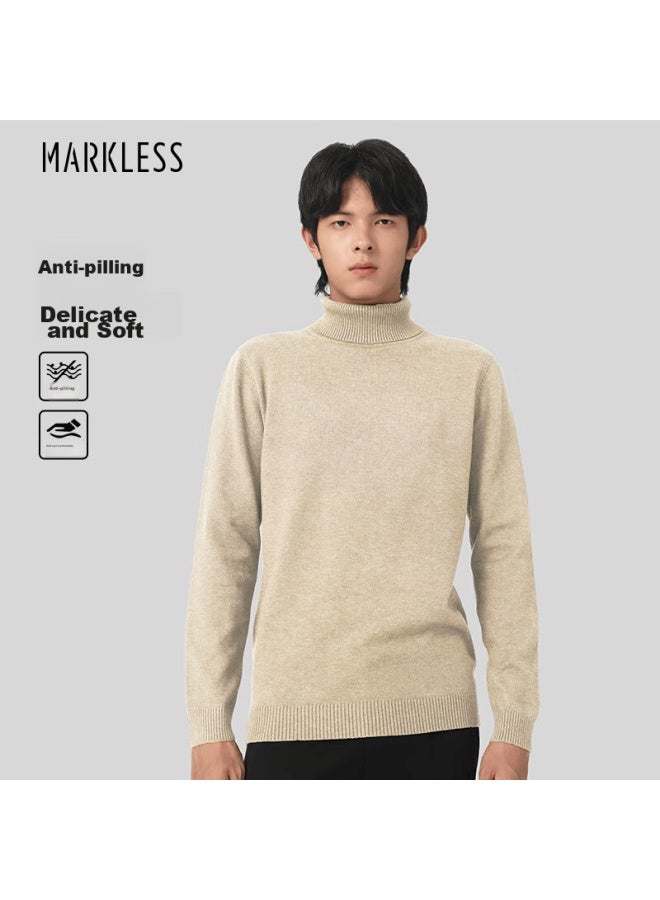 Markless Men's Sweater, Autumn And Winter Warm Turtleneck Knit Pullover, Casual Inner Layer Base Shirt, 0710 Milk Tea Apricot Color, Xxl Size - Image 1