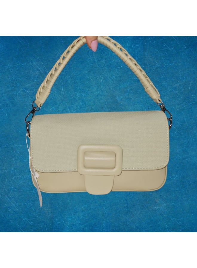 نو برانديد شنطة كتف جلد نسائية بمقبض مضفر – تصميم أنيق وعصري للاستخدام اليومي والمناسبات - Image 2