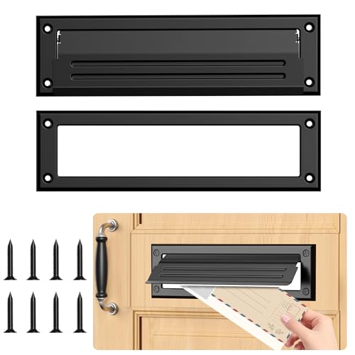 Profasion 10 inch Mail Slot for Front Door, Stainless Steel Mail Slot Cover, Easy to Install, 1 Pack, 10"×3", Black - Image 1