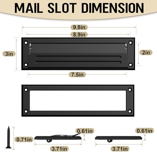 Profasion 10 inch Mail Slot for Front Door, Stainless Steel Mail Slot Cover, Easy to Install, 1 Pack, 10"×3", Black - Image 2