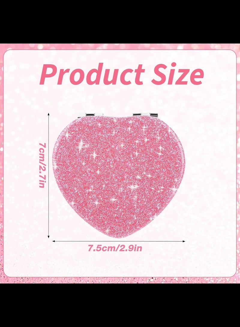 AVACraft 1Pc Pocket Mirror, Mini Vanity Mirror, Portable Travel Makeup Mirror for Purse, Double-Sided Cute Glitter Cosmetic Mirror for Women,Pink - Image 2