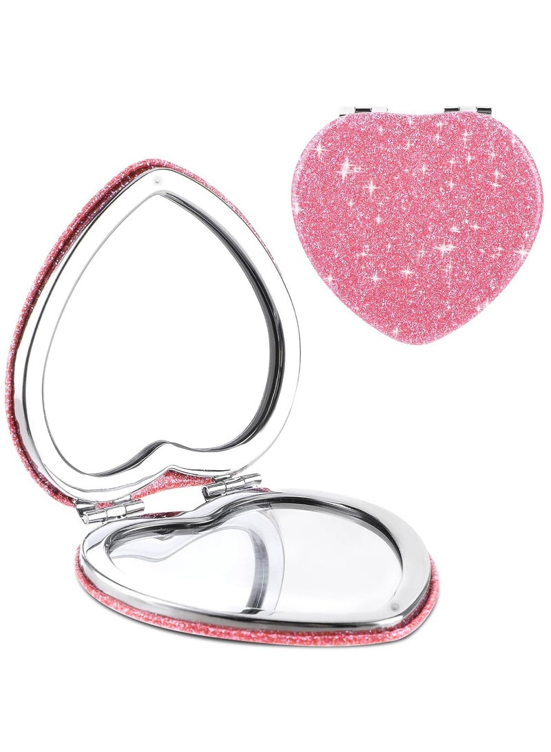 AVACraft 1Pc Pocket Mirror, Mini Vanity Mirror, Portable Travel Makeup Mirror for Purse, Double-Sided Cute Glitter Cosmetic Mirror for Women,Pink - Image 1