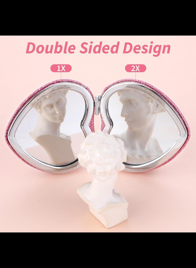 AVACraft 1Pc Pocket Mirror, Mini Vanity Mirror, Portable Travel Makeup Mirror for Purse, Double-Sided Cute Glitter Cosmetic Mirror for Women,Pink - Image 4