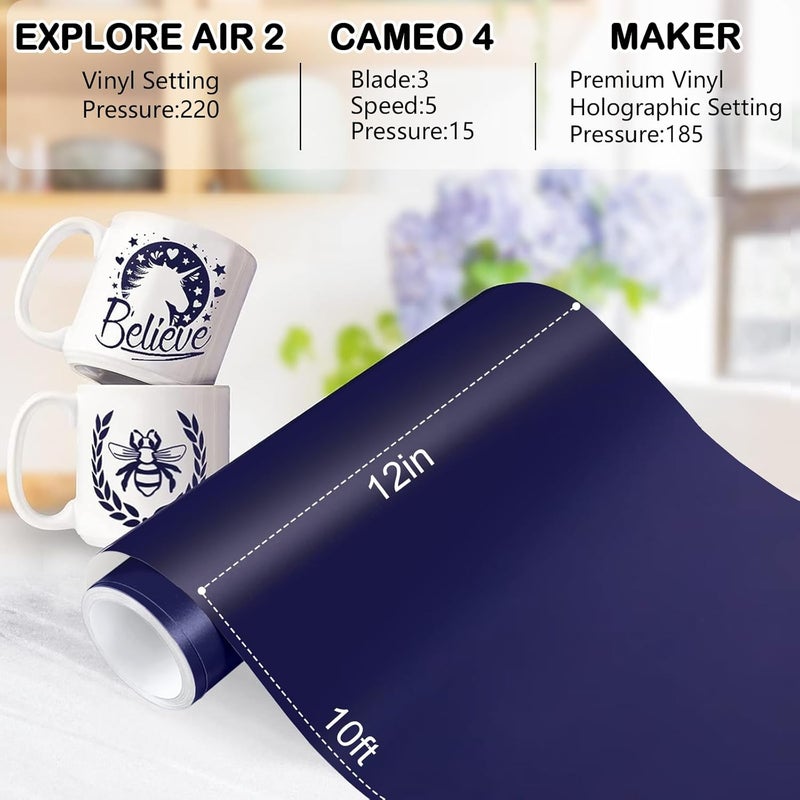 WRAPXPERT فينيل أزرق بحري، 12 بوصة × 10 أقدام فينيل أزرق دائم، لفة فينيل لاصق أزرق غير لامع متوافق مع جميع آلات القطع، أزرق غامق - Image 3