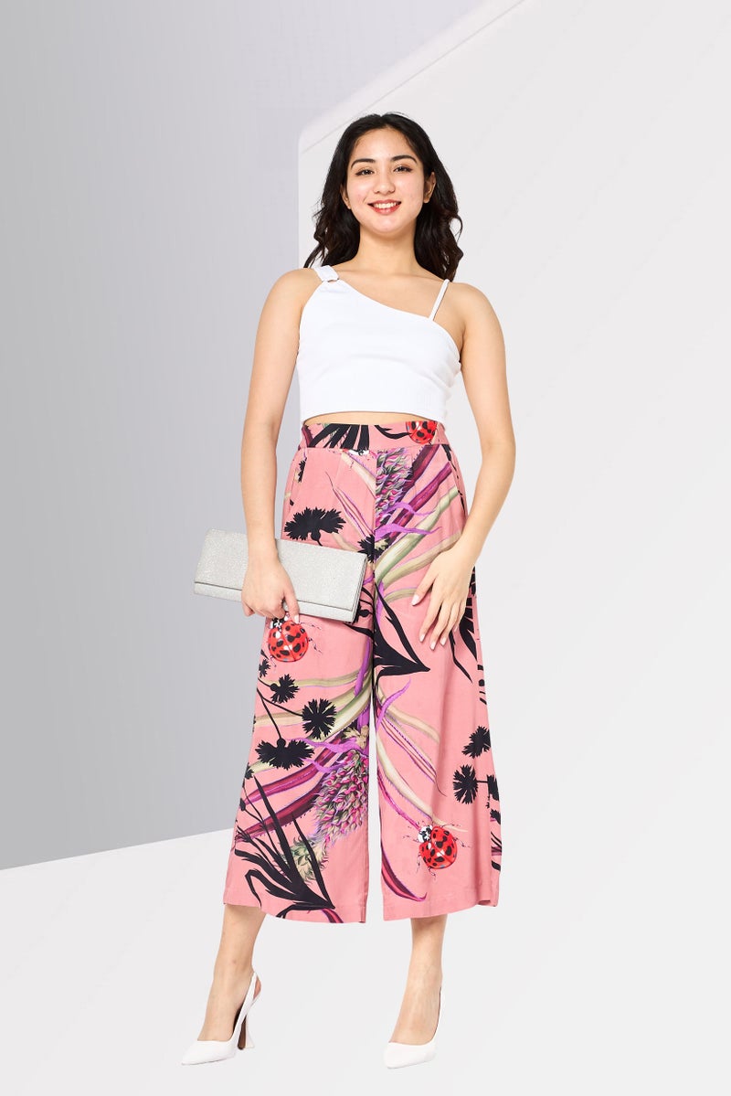 DESIGUAL Women Regular Fit Floral Print Wide Leg Pants, Multicolor - Image 3