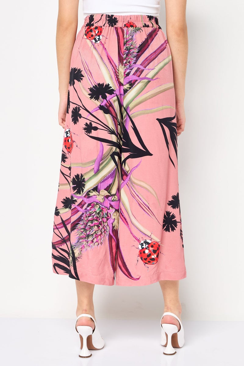 DESIGUAL Women Regular Fit Floral Print Wide Leg Pants, Multicolor - Image 4