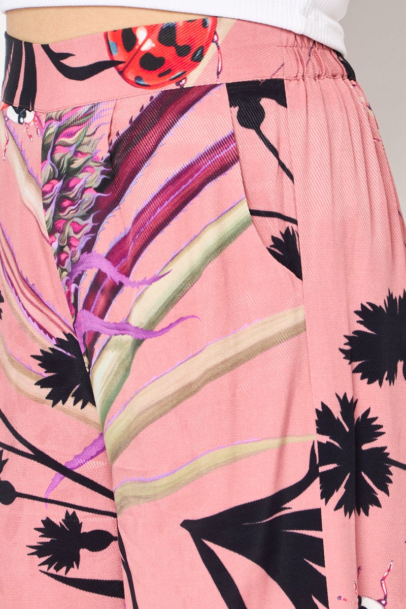 DESIGUAL Women Regular Fit Floral Print Wide Leg Pants, Multicolor - Image 2