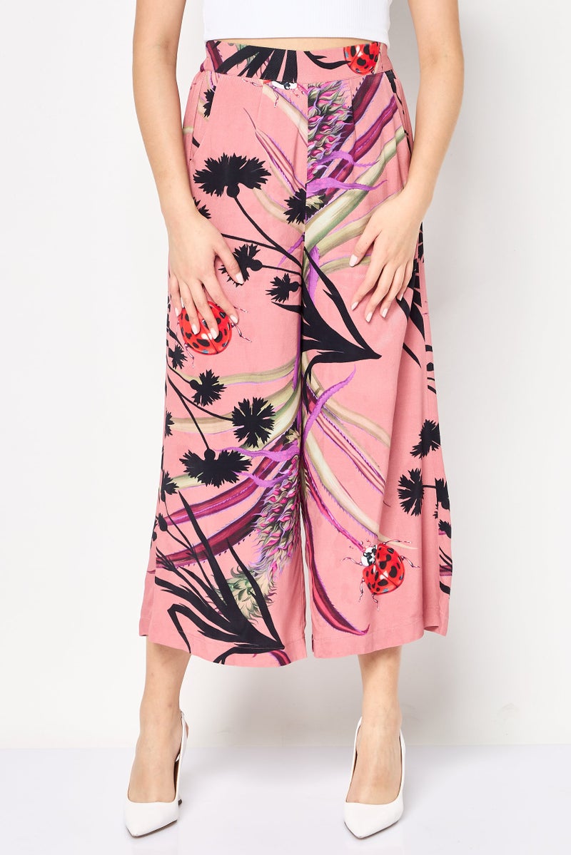 DESIGUAL Women Regular Fit Floral Print Wide Leg Pants, Multicolor - Image 1