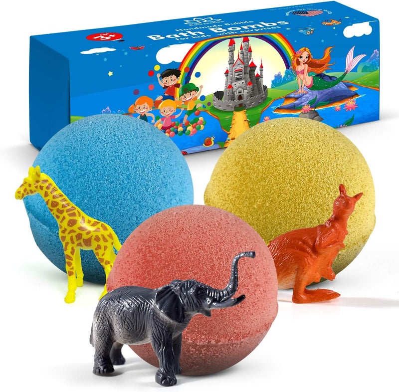 Relaxcation 3 Handmade Bath Bombs for Kids with Wild Animals Toys Inside for Boys and Girls  Big Size Toys Natural and Safe Bath Fizzies  Great Gift Set for Boys and Girls 