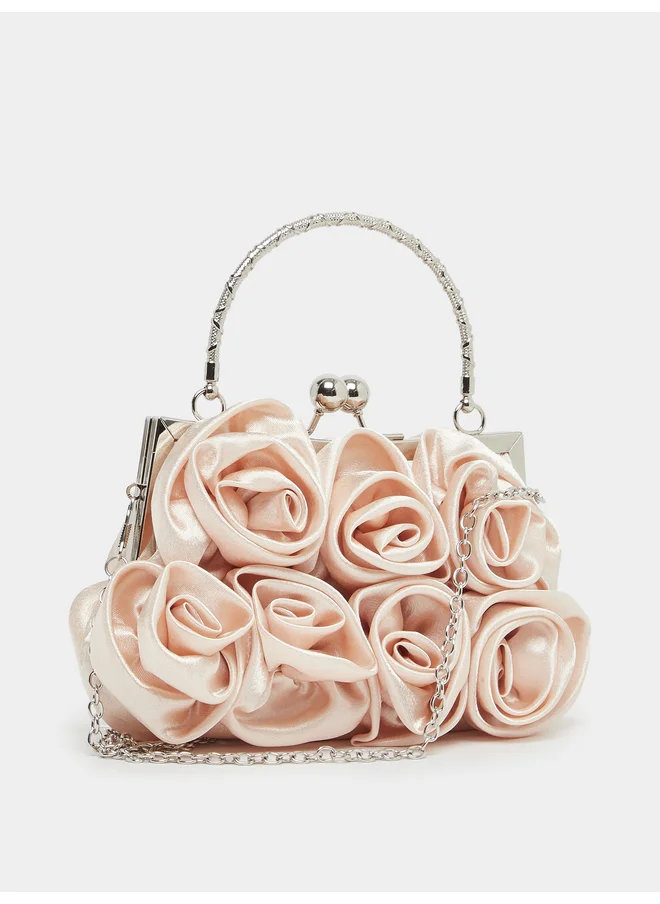 Styli Styli Rose Corsage Detail Clutch with Chain Strap