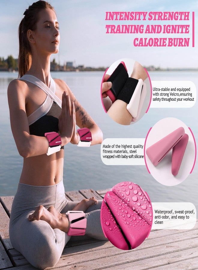 BECOJADDE Wrist Weights for Women At Home 2Lbs Ankle Weights Set of 2 Adjustable Weighted Wristbands Arm Leg Weights for Women Men Suitable for Walking Swimming Running Pilates Yoga Gym, Pink - Image 2
