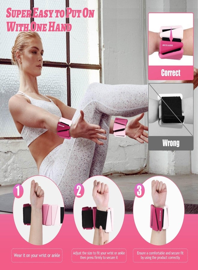 BECOJADDE Wrist Weights for Women At Home 2Lbs Ankle Weights Set of 2 Adjustable Weighted Wristbands Arm Leg Weights for Women Men Suitable for Walking Swimming Running Pilates Yoga Gym, Pink - Image 5