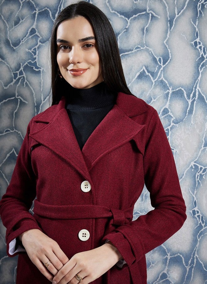 Athena Maroon Woollen Trench Coat for Women - Image 2