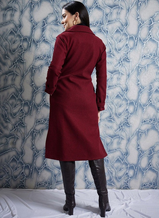 Athena Maroon Woollen Trench Coat for Women - Image 5