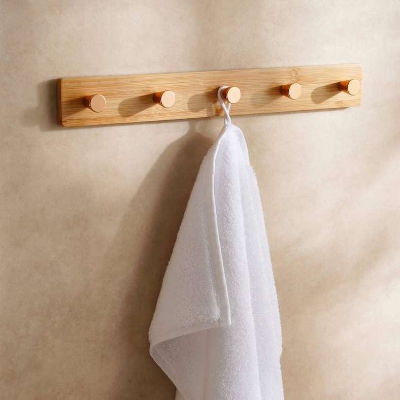 Pan Home خطاف حائط من الخيزران الطبيعي مع 5 خطافات