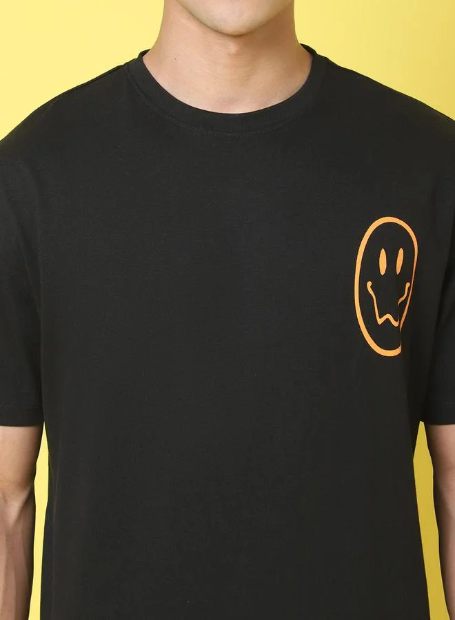 Styli Men Black Graphic Print Oversized T-Shirt By Door74