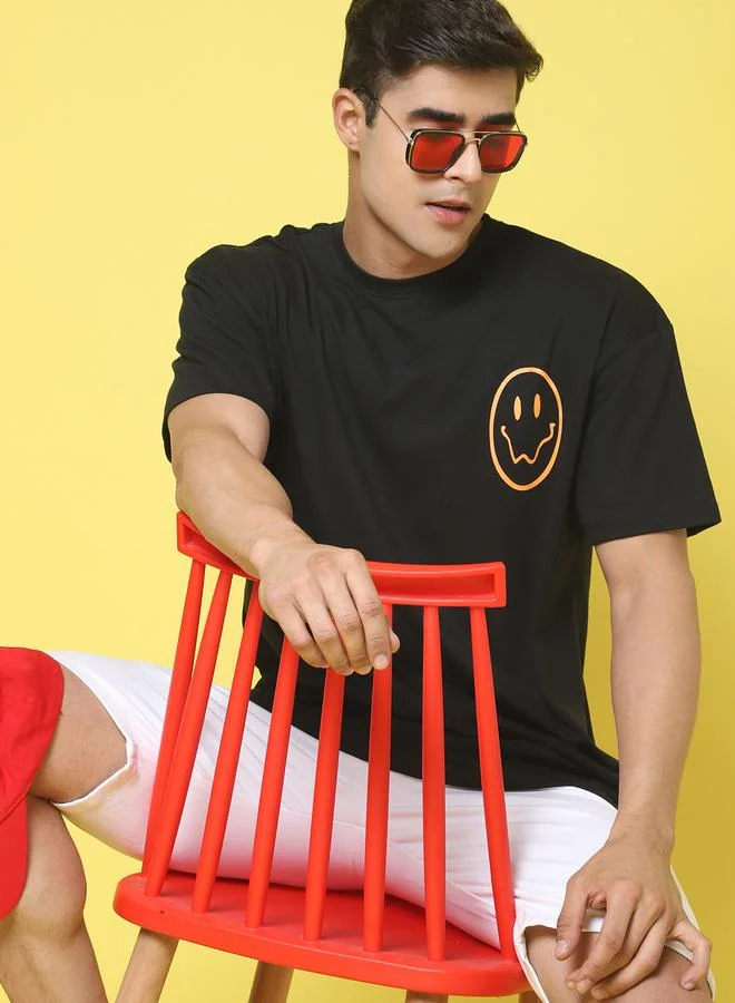 Styli Men Black Graphic Print Oversized T-Shirt By Door74