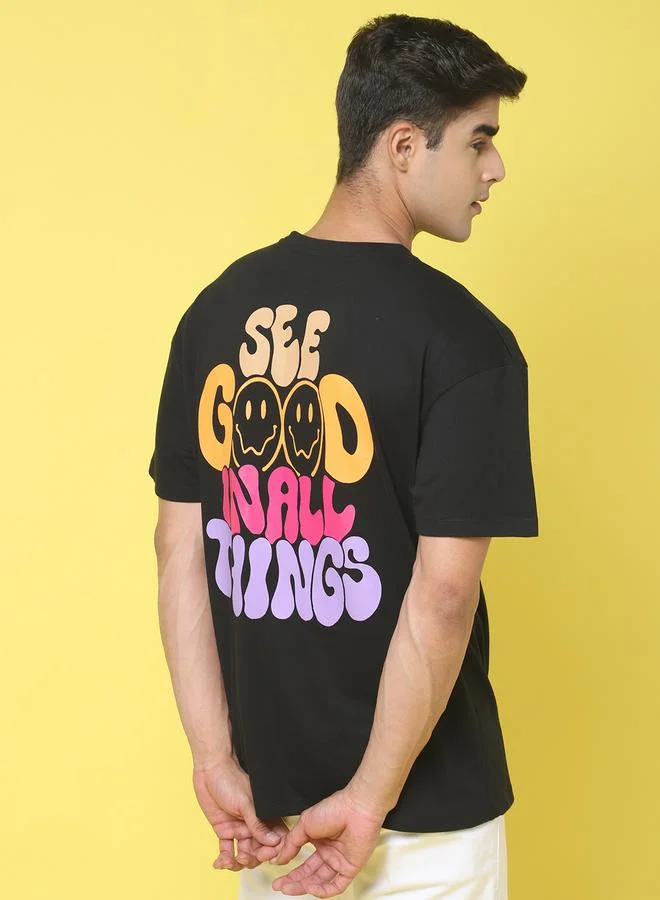 Take Two Men Black Graphic Print Oversized T-Shirt By Door74