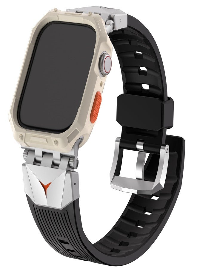 Fullmosa Bands Compatible with Apple Watch 44mm 45mm Series 9/8/7/6/5/4/SE3/SE2/SE, Rugged TPU iWatch Band with Bumper Case for Men, Black+Silver - Image 1