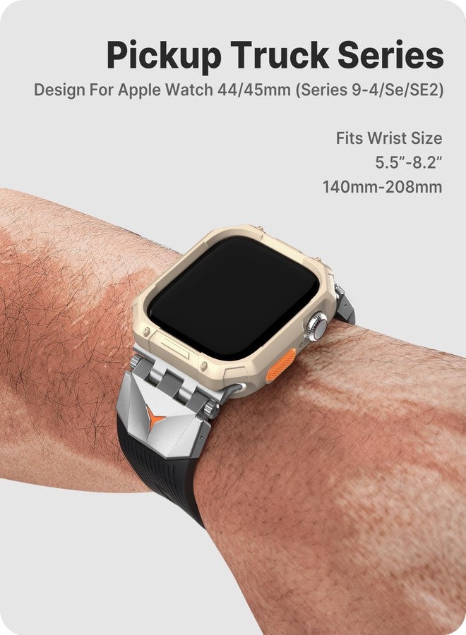 Fullmosa Bands Compatible with Apple Watch 44mm 45mm Series 9/8/7/6/5/4/SE3/SE2/SE, Rugged TPU iWatch Band with Bumper Case for Men, Black+Silver - Image 5