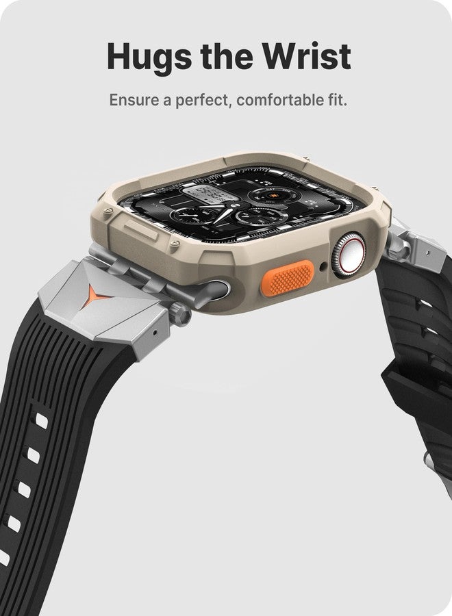 Fullmosa Bands Compatible with Apple Watch 44mm 45mm Series 9/8/7/6/5/4/SE3/SE2/SE, Rugged TPU iWatch Band with Bumper Case for Men, Black+Silver - Image 3