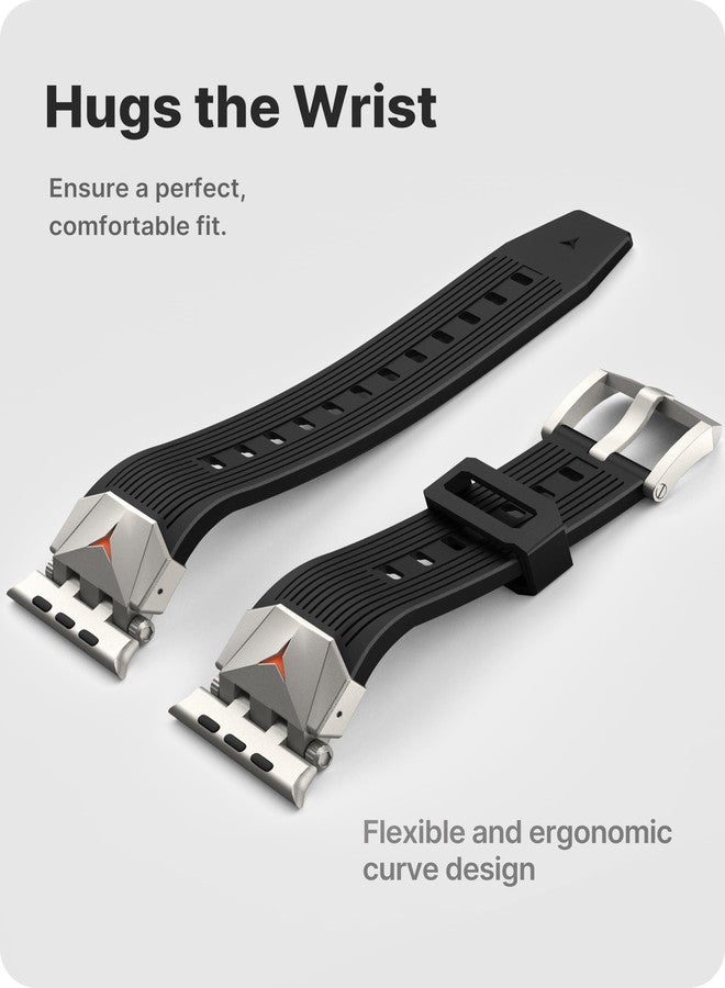 Fullmosa Bands Compatible with Apple Watch 44mm 45mm Series 9/8/7/6/5/4/SE3/SE2/SE, Rugged TPU iWatch Band with Bumper Case for Men, Black+Silver - Image 4