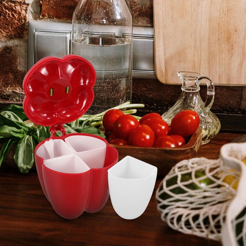 Red 4 Compartment Spice Box With Lid Kitchen Seasoning Organizer For Salt Pepper Sugar Storage - Image 5