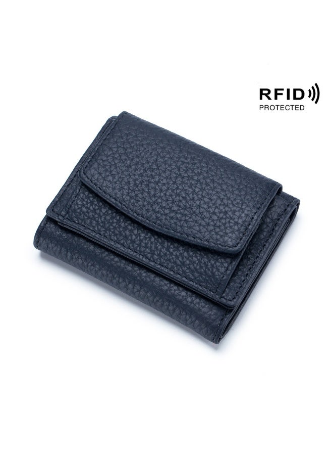 زد محفظة نسائية مصممة بشكل أنيق صغيرة متعددة الوظائف من الجلد مع حماية RFID – حقيبة نقود باللون الأزرق الملكي 