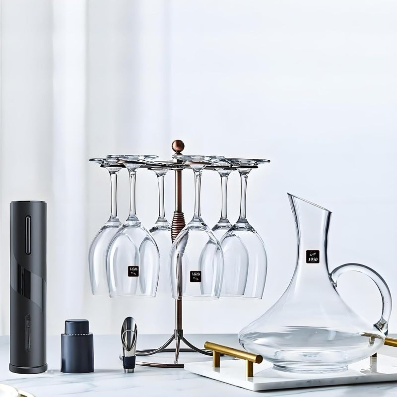 GeLive Bronze Wine Glass Holder Stand, Antiqued Countertop Freestanding Stemware Drying Rack, Artistic Tabletop Glass Display Hanger With 6 Hooks for Home and Bar Storage - Image 2
