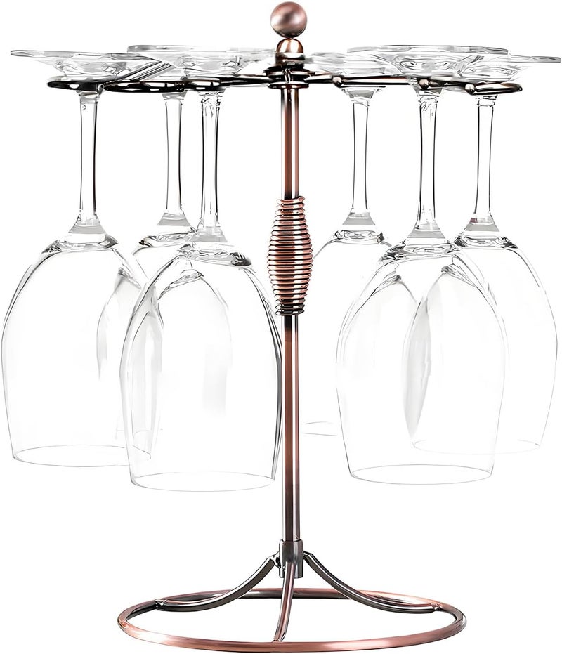 GeLive Bronze Wine Glass Holder Stand, Antiqued Countertop Freestanding Stemware Drying Rack, Artistic Tabletop Glass Display Hanger With 6 Hooks for Home and Bar Storage - Image 1