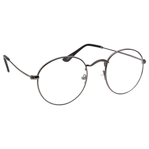 grinderPUNCH Retro Round Clear Lens Glasses Metal Frame - Gunmetal - Image 1