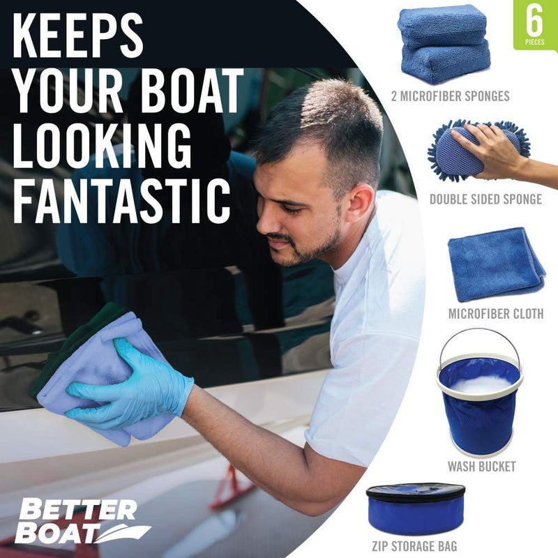 Better Boat Boat Cleaner and Car Wash Sponges, Non-Scratch Microfiber Sponge and Wash Cloths, Complete Cleaning Kit for Interior, Exterior, Seats, Fiberglass Boat Hull, and Car, Washing and Detailing Supplies - Image 5