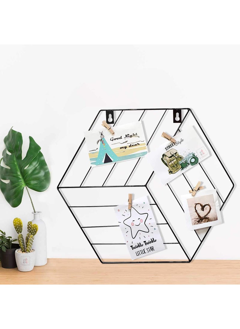 Art Street Art Street Hexagon Shape DIY Metal Photo grid wall for photo hanging, wall decoration and display (size- 35 x 40 cm) -Photo clips included  - Image 1