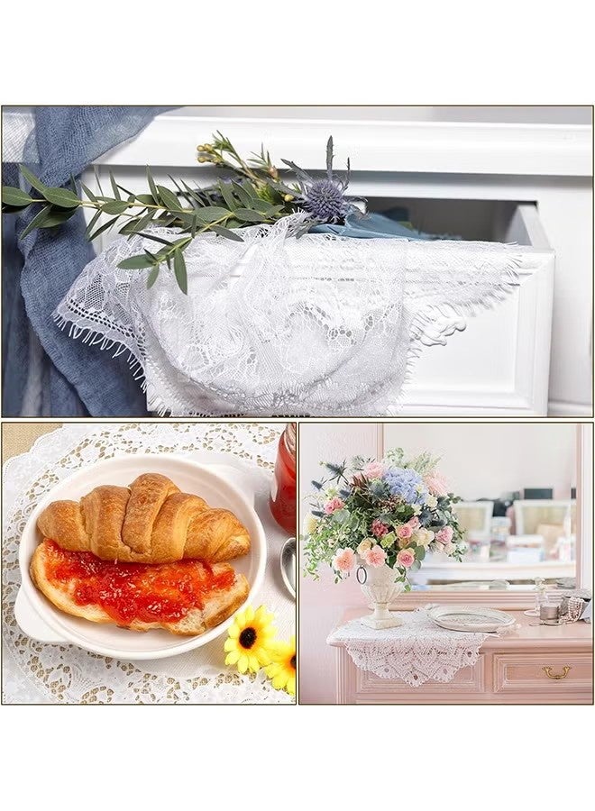 واي جيه مواضع الدانتيل الخلفية، دواسات كروشيت فرنسية دائرية مقاس 13×13 بوصة قوالب زهرية مطروزة رقيقة لطاولة الطعام زخرفة منزلية (باللون البيجي) - Image 5