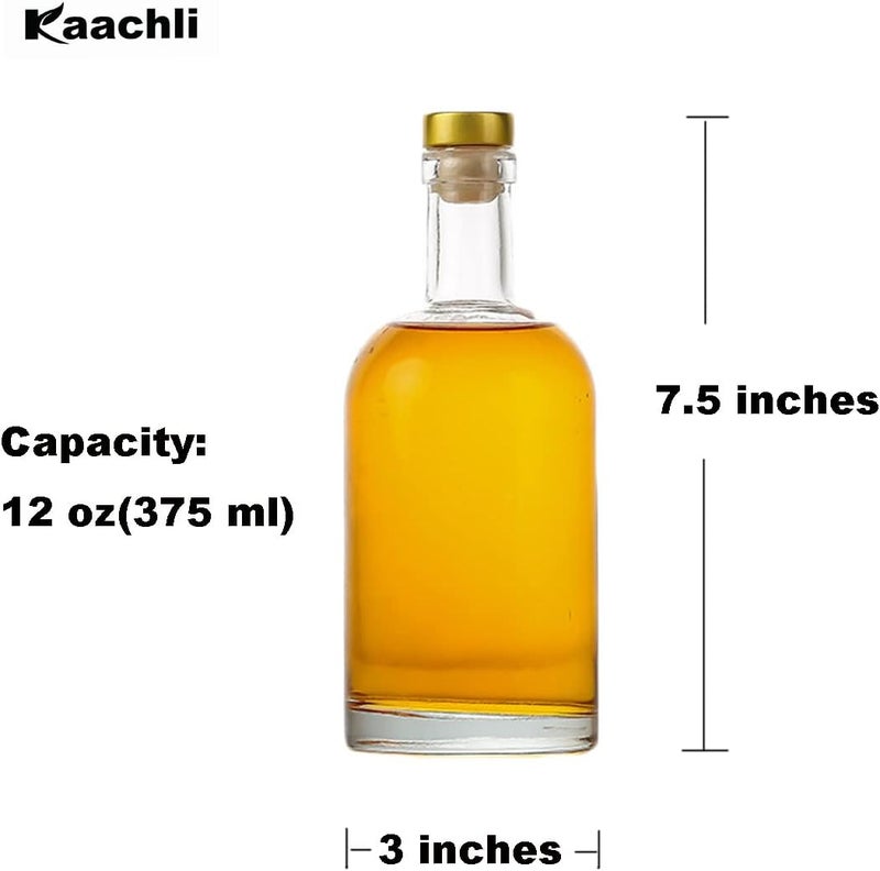 Kaachli زجاجات زجاجية شفافة 12 أونصة - 375 مل [عبوة من 6] للنبيذ والمشروبات والزيوت والخل والكومبوتشا والبيرة والماء والصودا مع سدادة من الفلين وغطاء محكم الإغلاق - Image 5