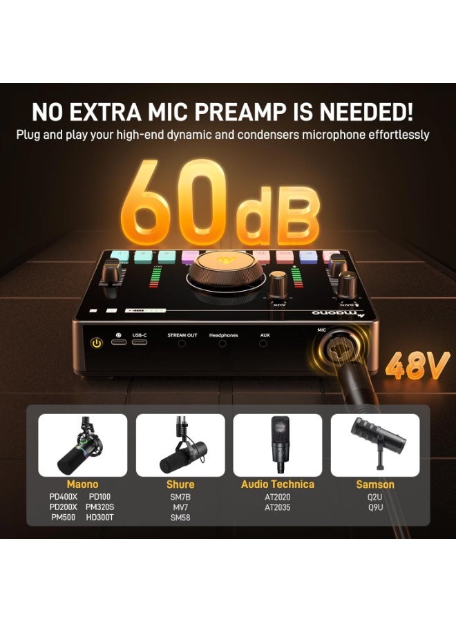 ماونو ميكسر صوت MAONO AMC2 NEO للبث المباشر مع مضخم صوت احترافي 60dB وبلوتوث وطاقة فانتوم 48V وتقليل الضوضاء وبطارية مدمجة للبودكاست والألعاب - Image 5