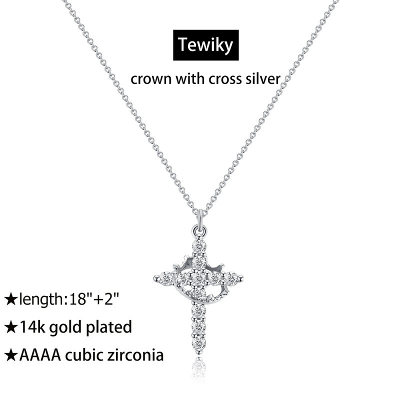 Tewiky Valentine Christian Gift Cross Necklace for women-14k Gold Plated/Silver Plated Pendant Necklaces Cute religious Trendy Necklace Baptism Jewelry for Women - Image 2