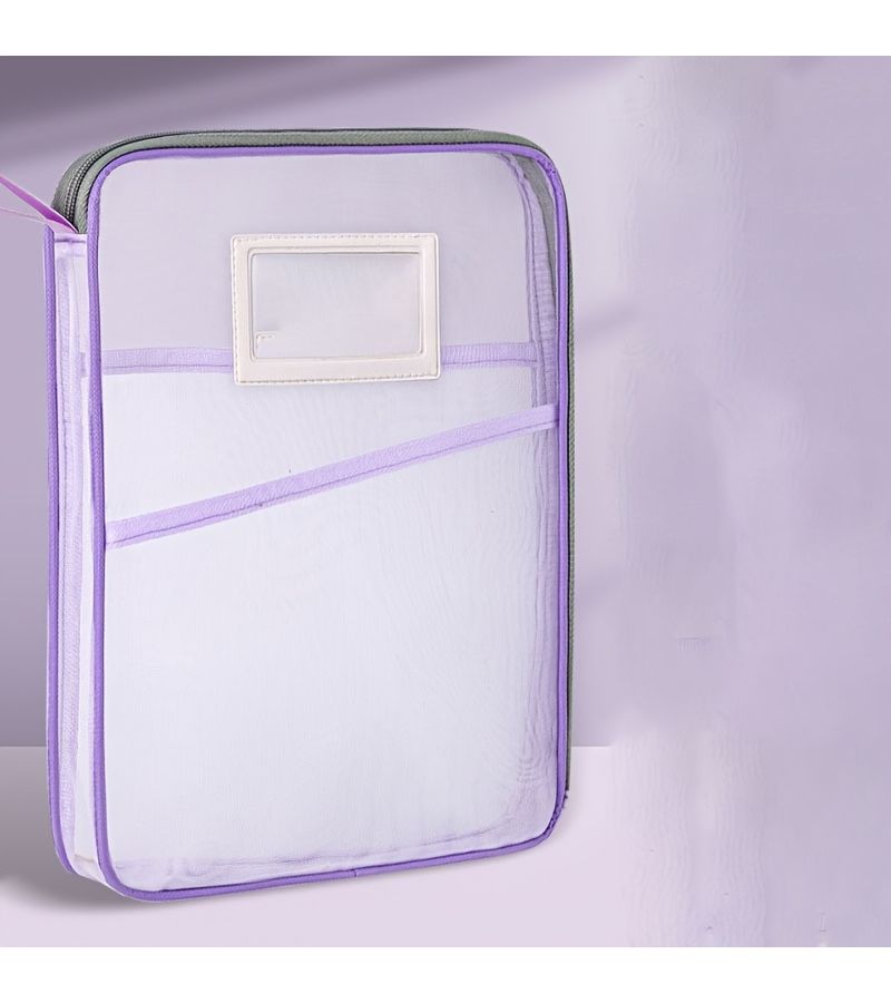 A4 Double Layer Nylon Mesh Classification Bag Blue Transparent Student Test Paper Document Book Homework Storage Organizer - Image 1