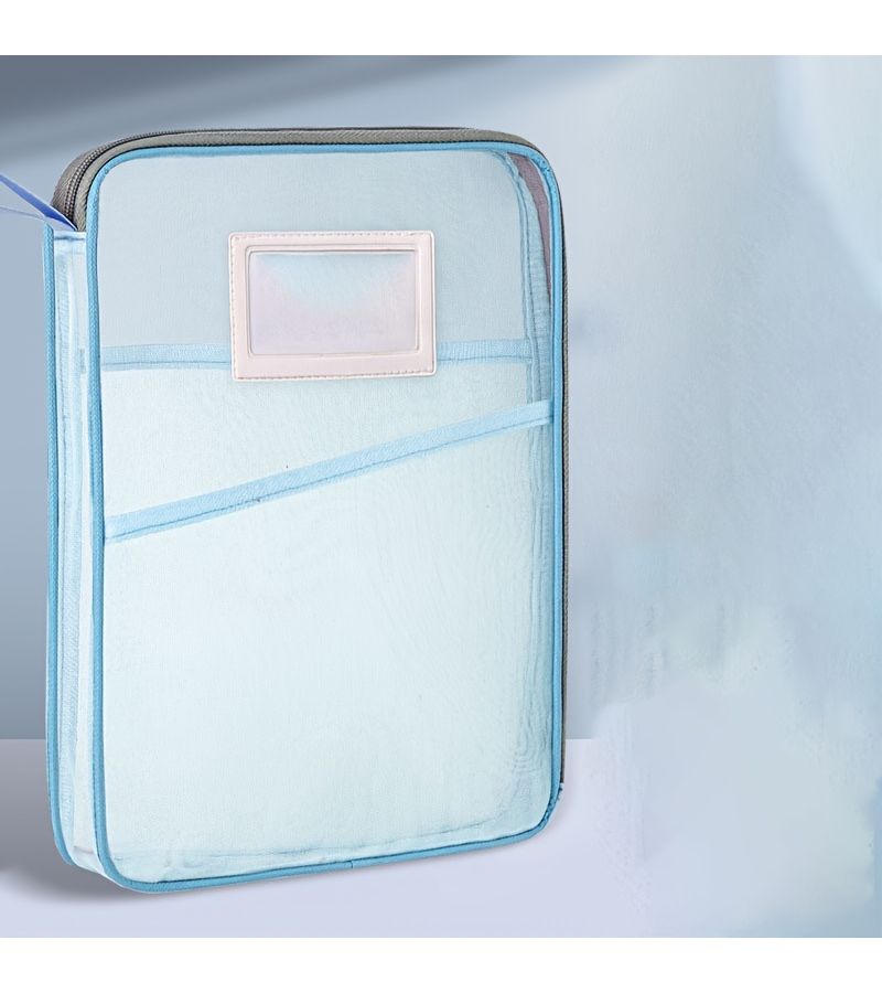 A4 Double Layer Nylon Mesh Classification Bag Blue Transparent Student Test Paper Document Book Homework Storage Organizer - Image 4