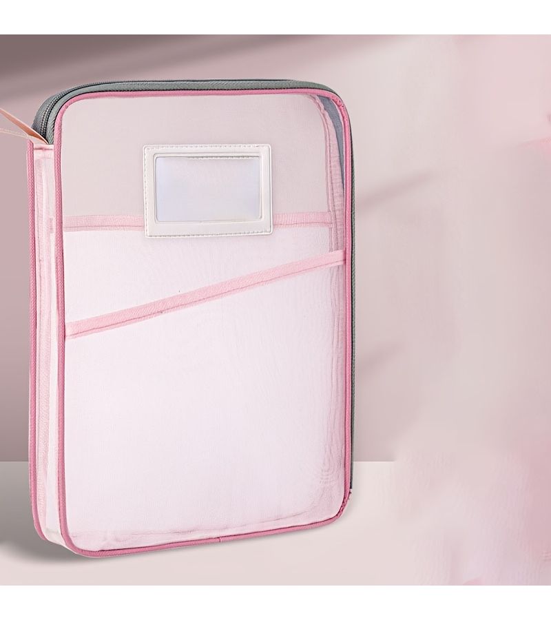 A4 Double Layer Nylon Mesh Classification Bag Blue Transparent Student Test Paper Document Book Homework Storage Organizer - Image 3