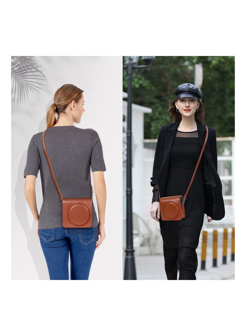 SYOSI Square SQ1 Case - Protective Case for Fujifilm Instax Square SQ1 Instant Camera - PU Leather Cover with Adjustable Shoulder Strap - Orange Brown - Image 2