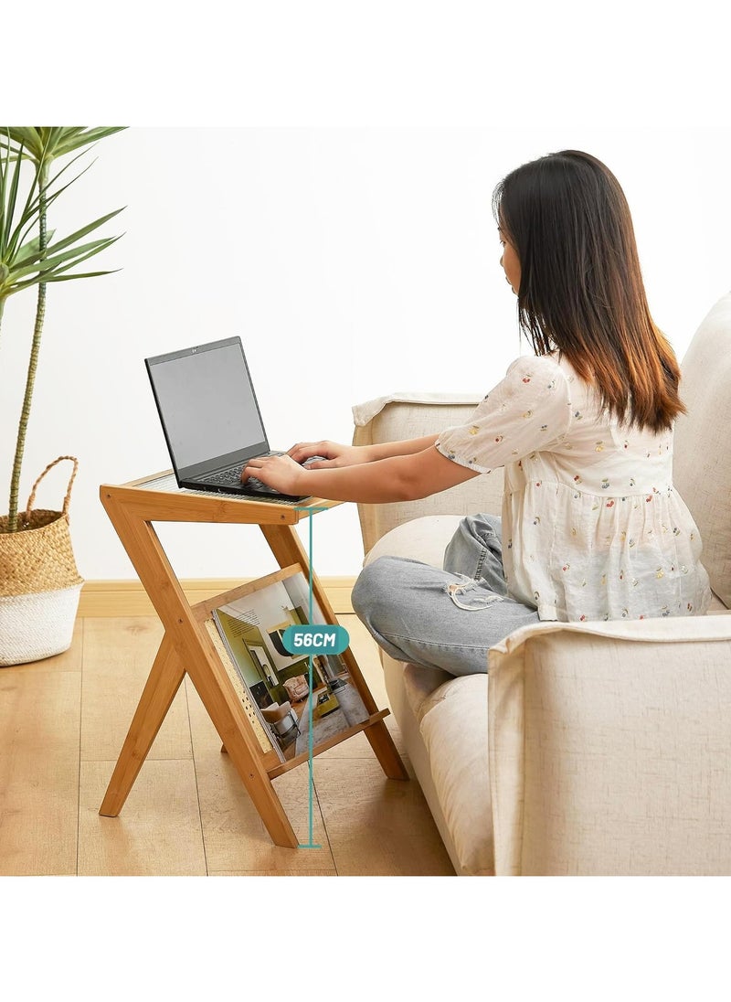 LINGWEI - Bamboo Side Table Glass Coffee Table for Small Space Wooden Nightstand Bamboo Accent Bedside Tables with Storage for Living Room and Bedroom - Image 1