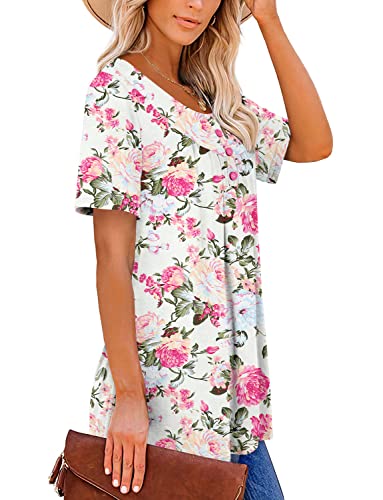 ROSELINLIN Womens Summer Tops White Blouses Short Sleeve Tunic Tops to Wear with Leggings L - Image 3