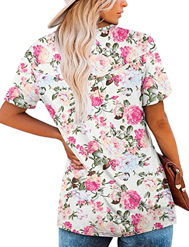 ROSELINLIN Womens Summer Tops White Blouses Short Sleeve Tunic Tops to Wear with Leggings L - Image 4